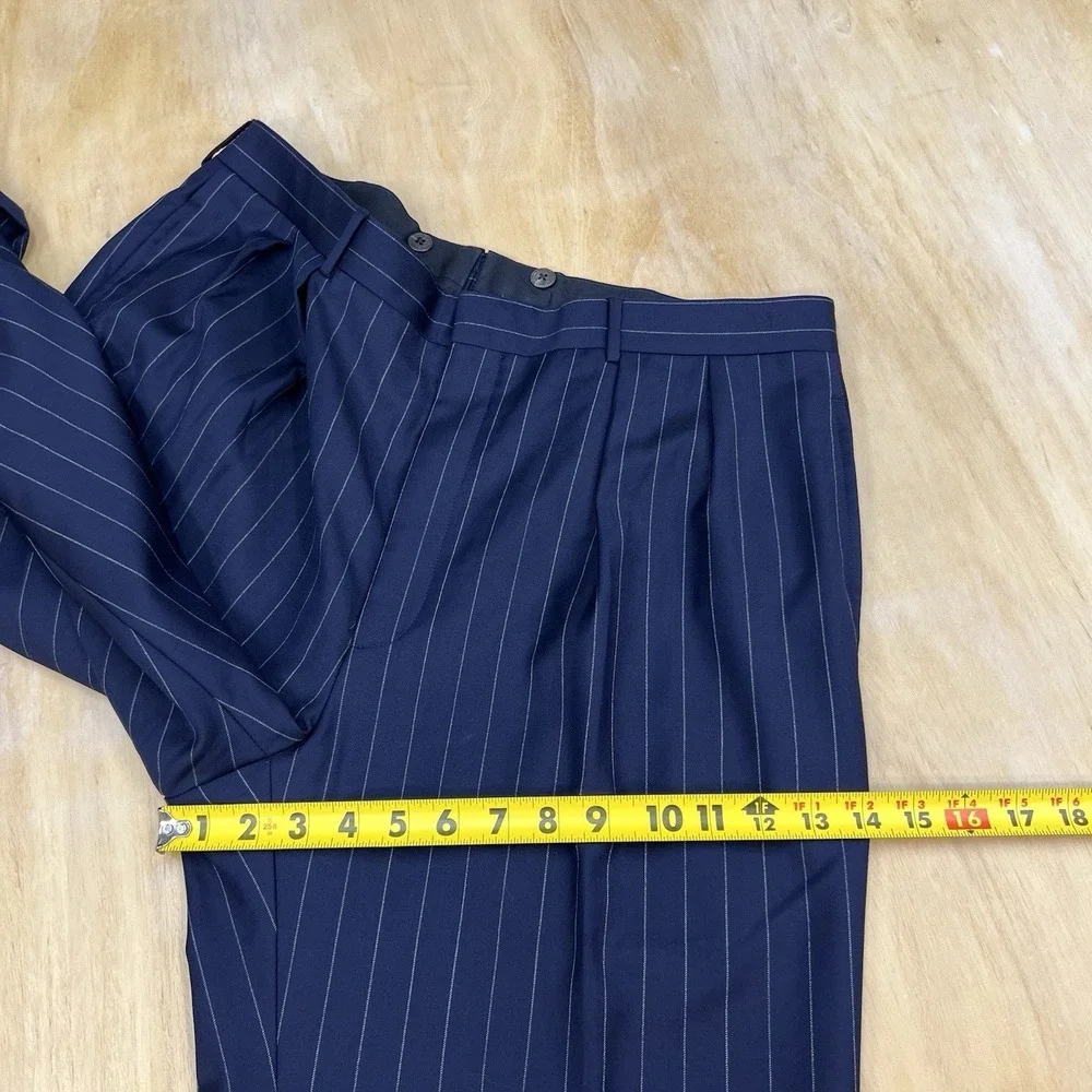 Vintage Polo Ralph Lauren Suit Men 42L Slim Fit Cuffed Pleated 35x30.5 Dark Navy
